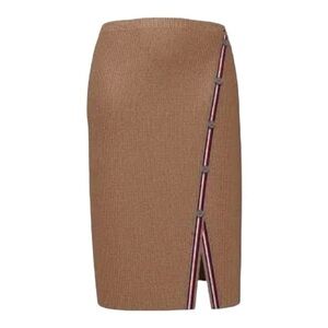 Tommy Hilfiger Camel Soft Wool Blend Ribbed Sweater Skirt with Slit Detail